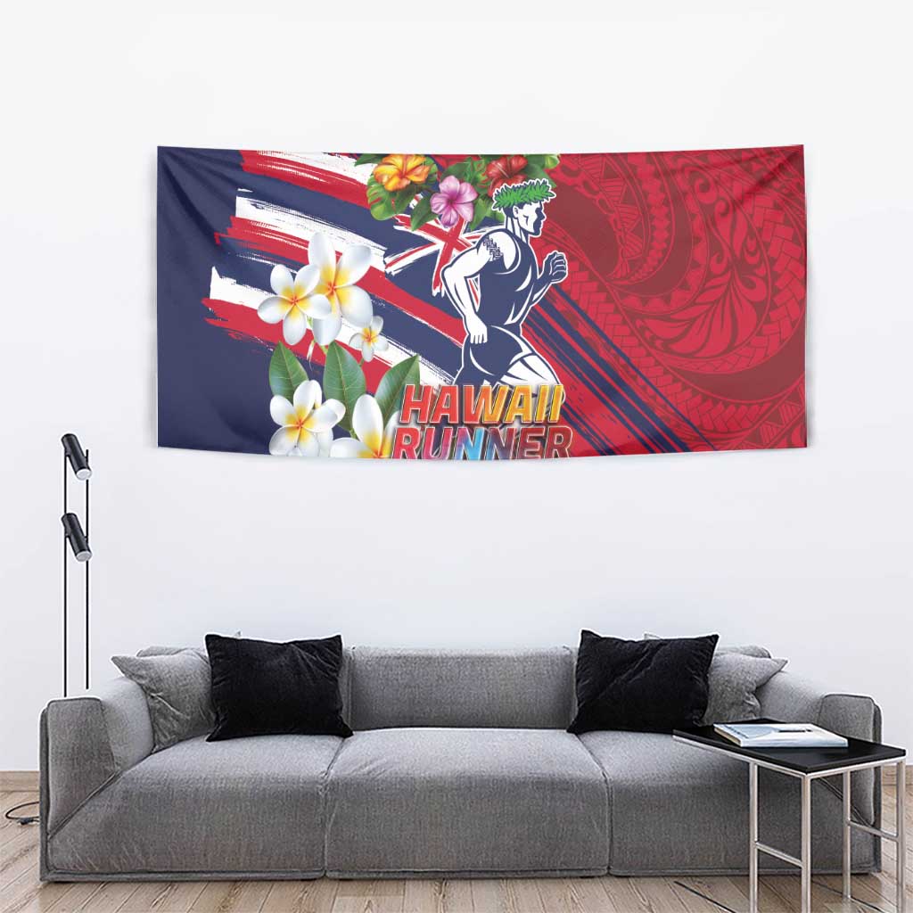 Hawaii Runner-Kakau Art with Lei and Plumeria Tapestry