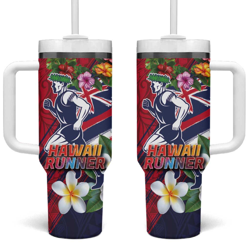 Hawaii Runner-Kakau Art with Lei and Plumeria Tumbler With Handle LT03 One Size: 40 oz Red-Blue - Polynesian Pride