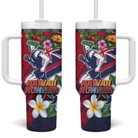 Hawaii Runner-Kakau Art with Lei and Plumeria Tumbler With Handle LT03 One Size: 40 oz Red-Blue - Polynesian Pride