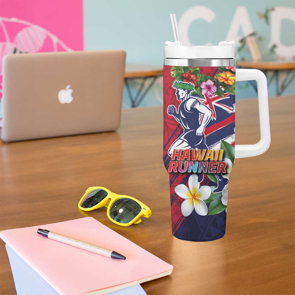 Hawaii Runner-Kakau Art with Lei and Plumeria Tumbler With Handle LT03 - Polynesian Pride