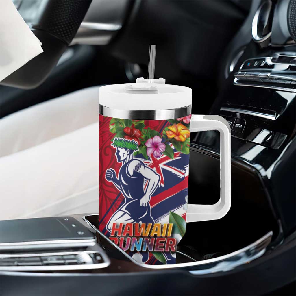 Hawaii Runner-Kakau Art with Lei and Plumeria Tumbler With Handle LT03 - Polynesian Pride
