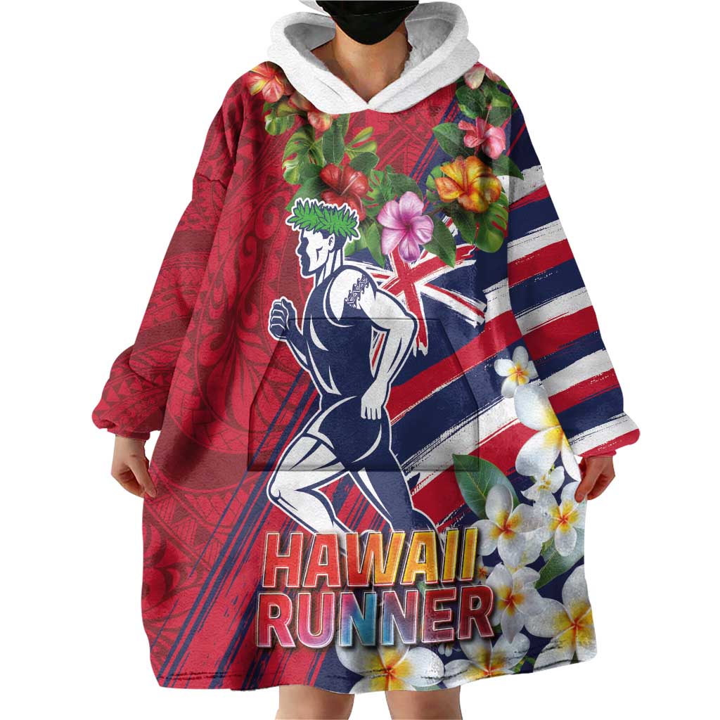 Hawaii Runner-Kakau Art with Lei and Plumeria Wearable Blanket Hoodie LT03 - Polynesian Pride