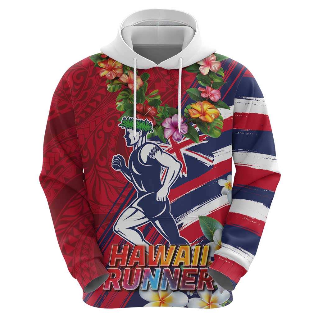 Hawaii Runner-Kakau Art with Lei and Plumeria Zip Hoodie