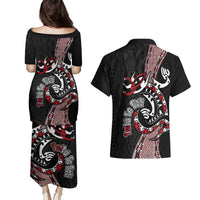 Aotearoa Toitu Te Tiriti Taniko Couples Matching Puletasi and Hawaiian Shirt Maori Taniwha Haka - Honour the Treaty