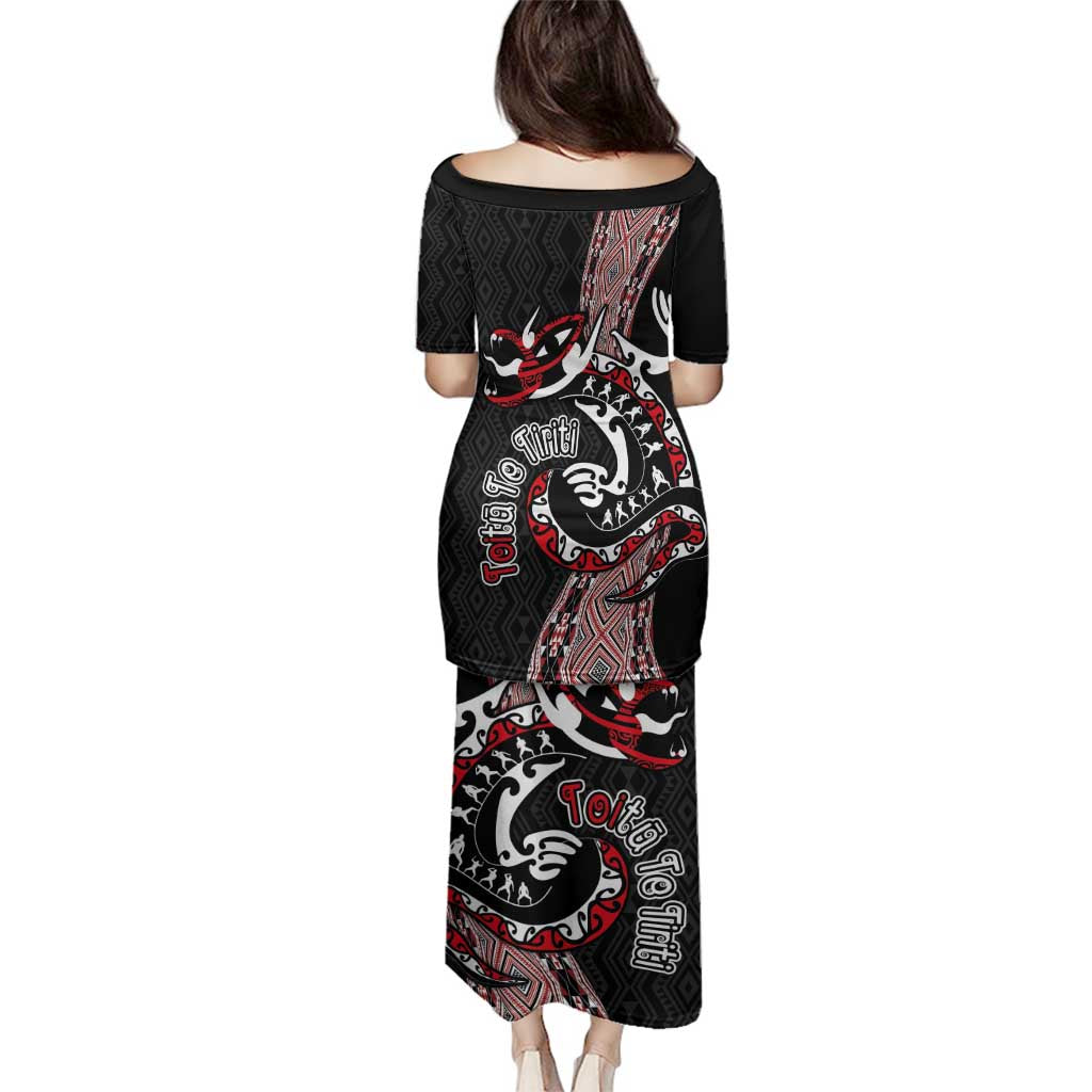 Aotearoa Toitu Te Tiriti Taniko Family Matching Puletasi and Hawaiian Shirt Maori Taniwha Haka - Honour the Treaty