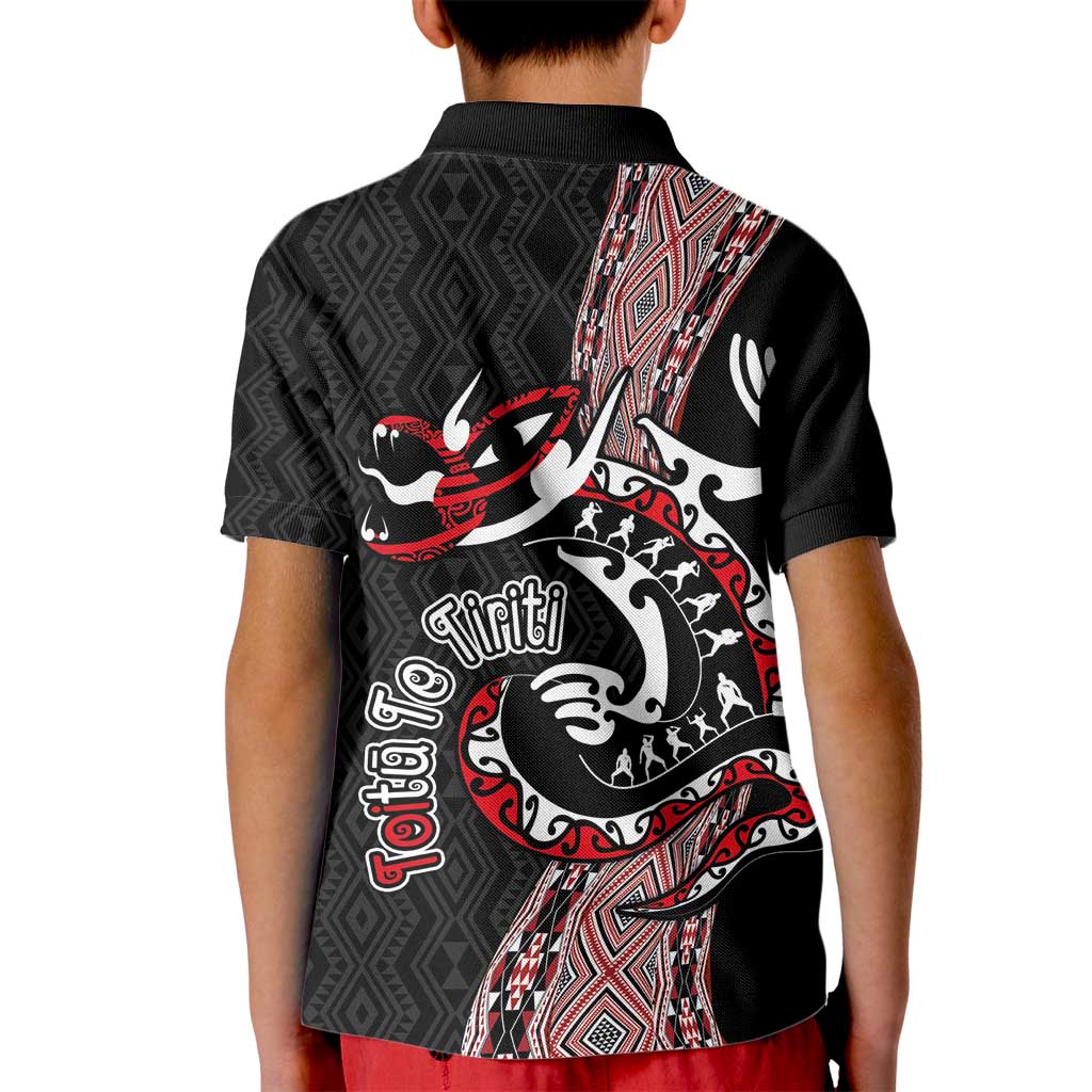 Aotearoa Toitu Te Tiriti Taniko Kid Polo Shirt Maori Taniwha Haka - Honour the Treaty
