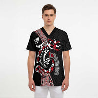 Aotearoa Toitu Te Tiriti Taniko Scrub Top Maori Taniwha Haka - Honour the Treaty - Polynesian Pride