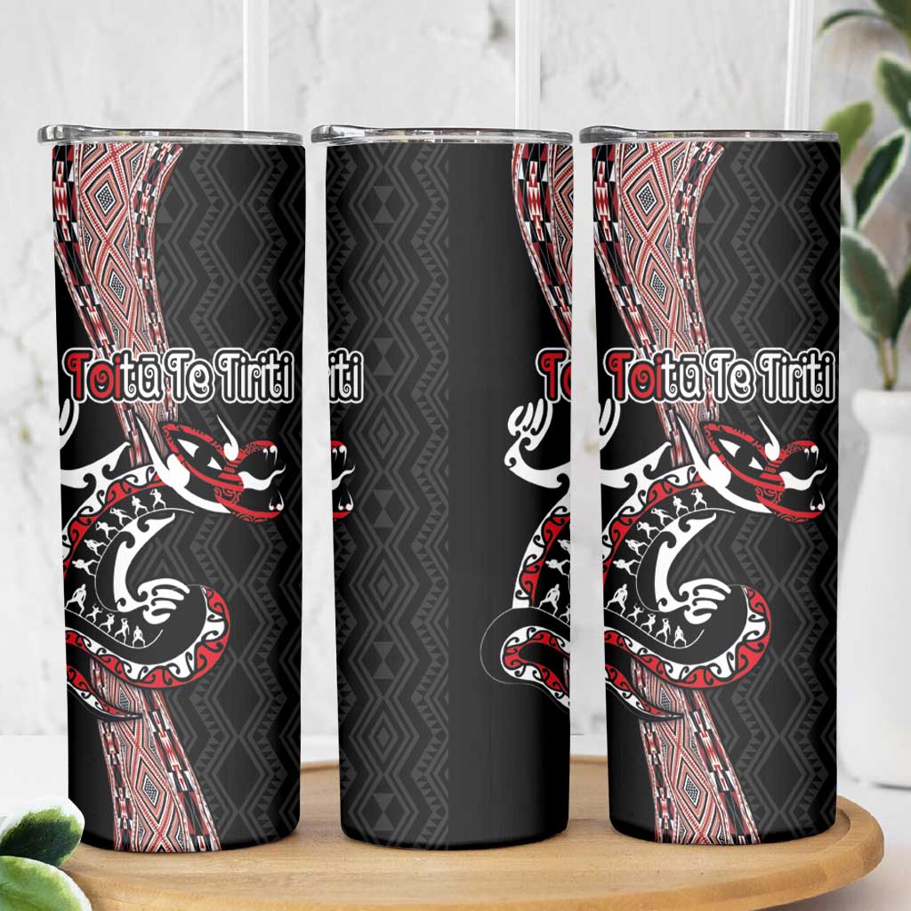 Aotearoa Toitu Te Tiriti Taniko Skinny Tumbler Maori Taniwha Haka - Honour the Treaty