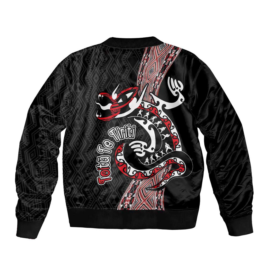 Aotearoa Toitu Te Tiriti Taniko Sleeve Zip Bomber Jacket Maori Taniwha Haka - Honour the Treaty LT03 - Polynesian Pride