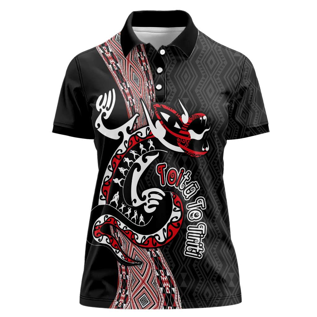 Aotearoa Toitu Te Tiriti Taniko Women Polo Shirt Maori Taniwha Haka - Honour the Treaty