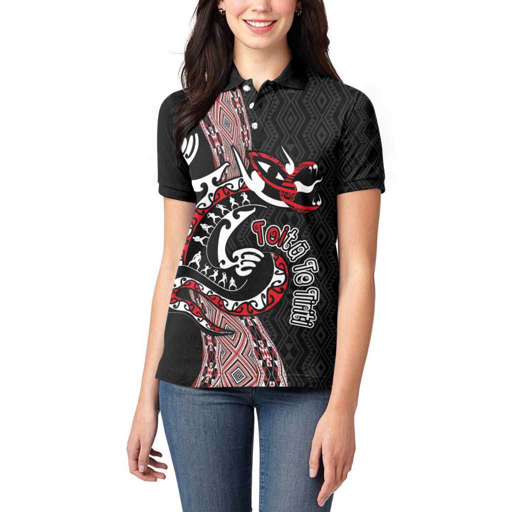 Aotearoa Toitu Te Tiriti Taniko Women Polo Shirt Maori Taniwha Haka - Honour the Treaty
