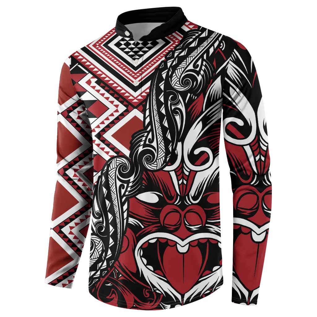 Aotearoa Maori Moko Art with Taniko Half Style Button Sweatshirt LT03 - Polynesian Pride
