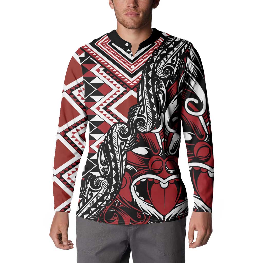 Aotearoa Maori Moko Art with Taniko Half Style Button Sweatshirt LT03 - Polynesian Pride