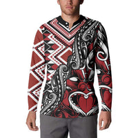 Aotearoa Maori Moko Art with Taniko Half Style Button Sweatshirt LT03 - Polynesian Pride