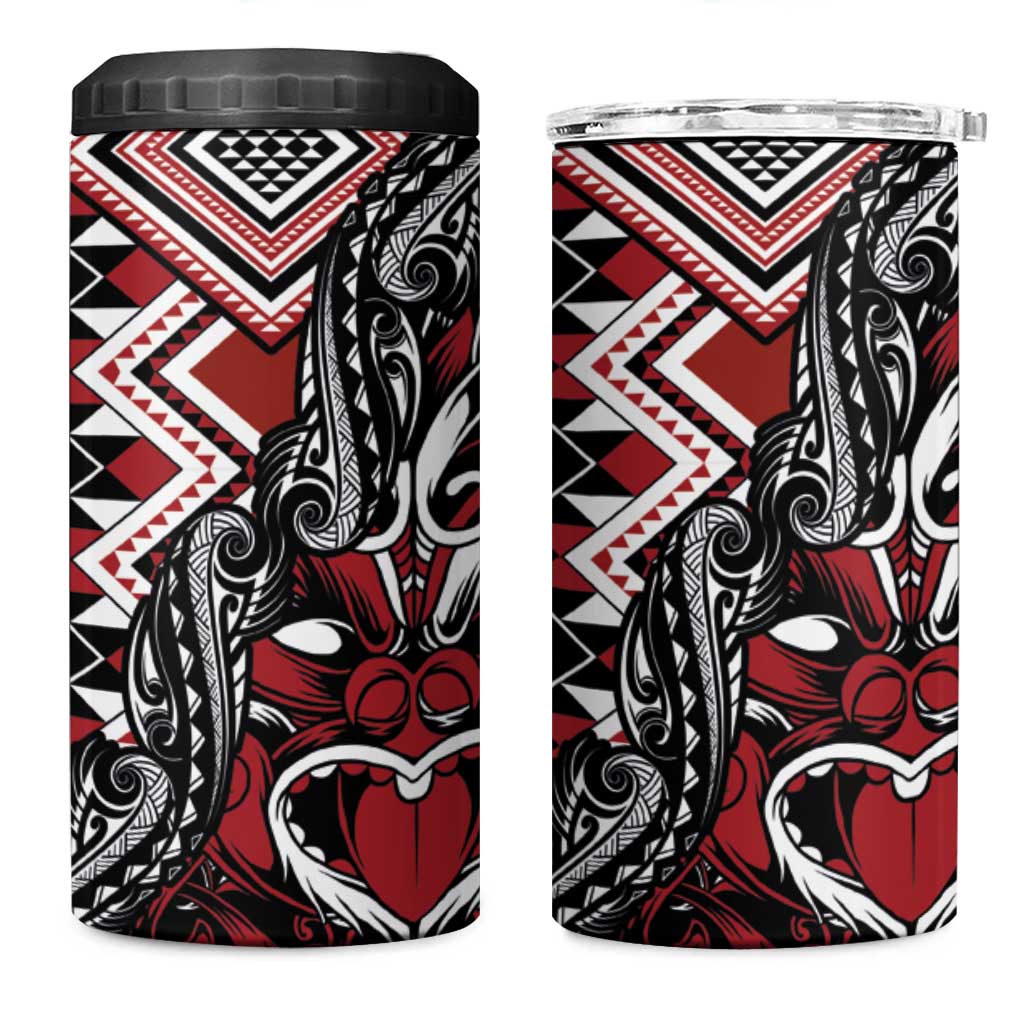 Aotearoa Maori Moko Art with Taniko Half Style 4 in 1 Can Cooler Tumbler LT03 One Size: 16 oz Black - Polynesian Pride