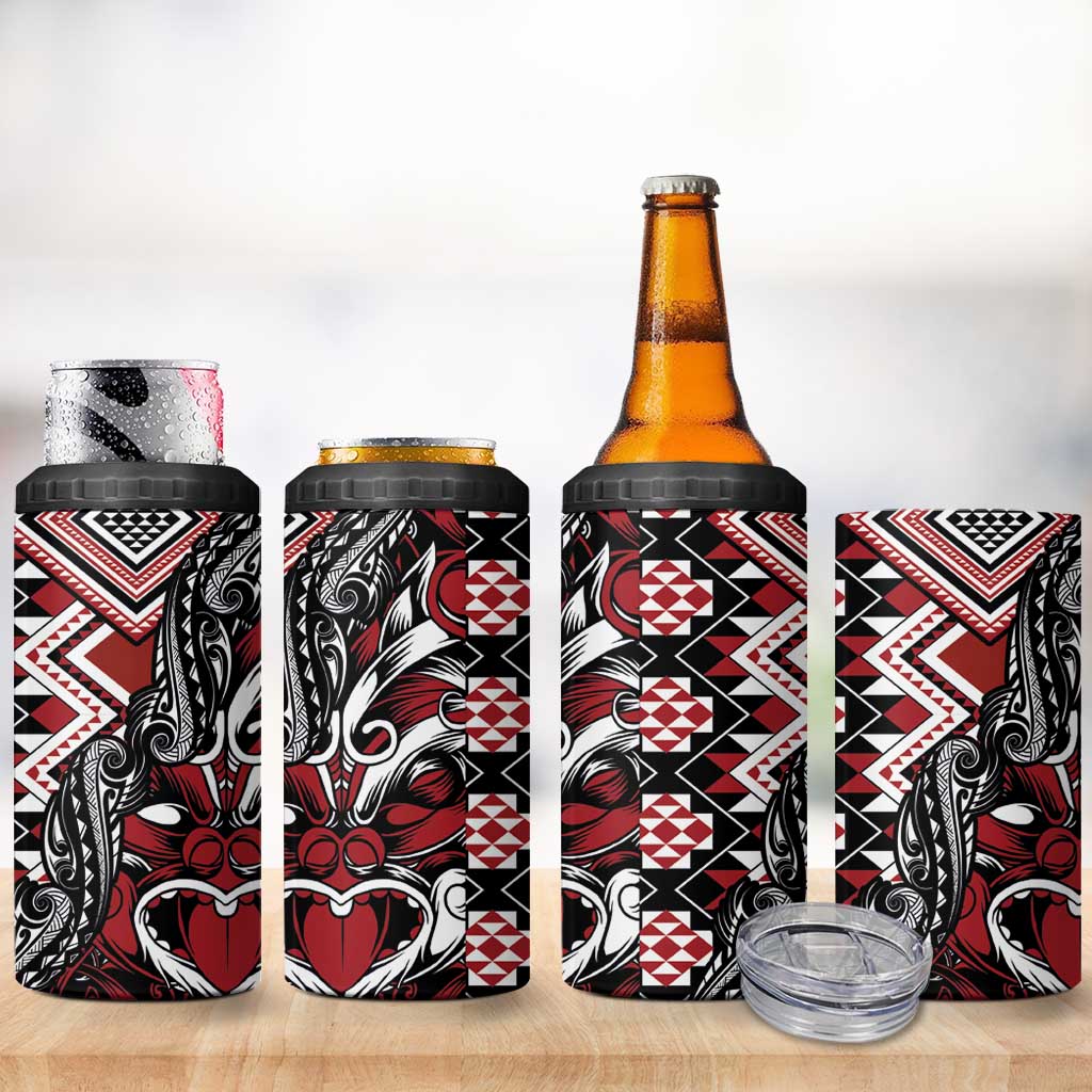 Aotearoa Maori Moko Art with Taniko Half Style 4 in 1 Can Cooler Tumbler LT03 - Polynesian Pride