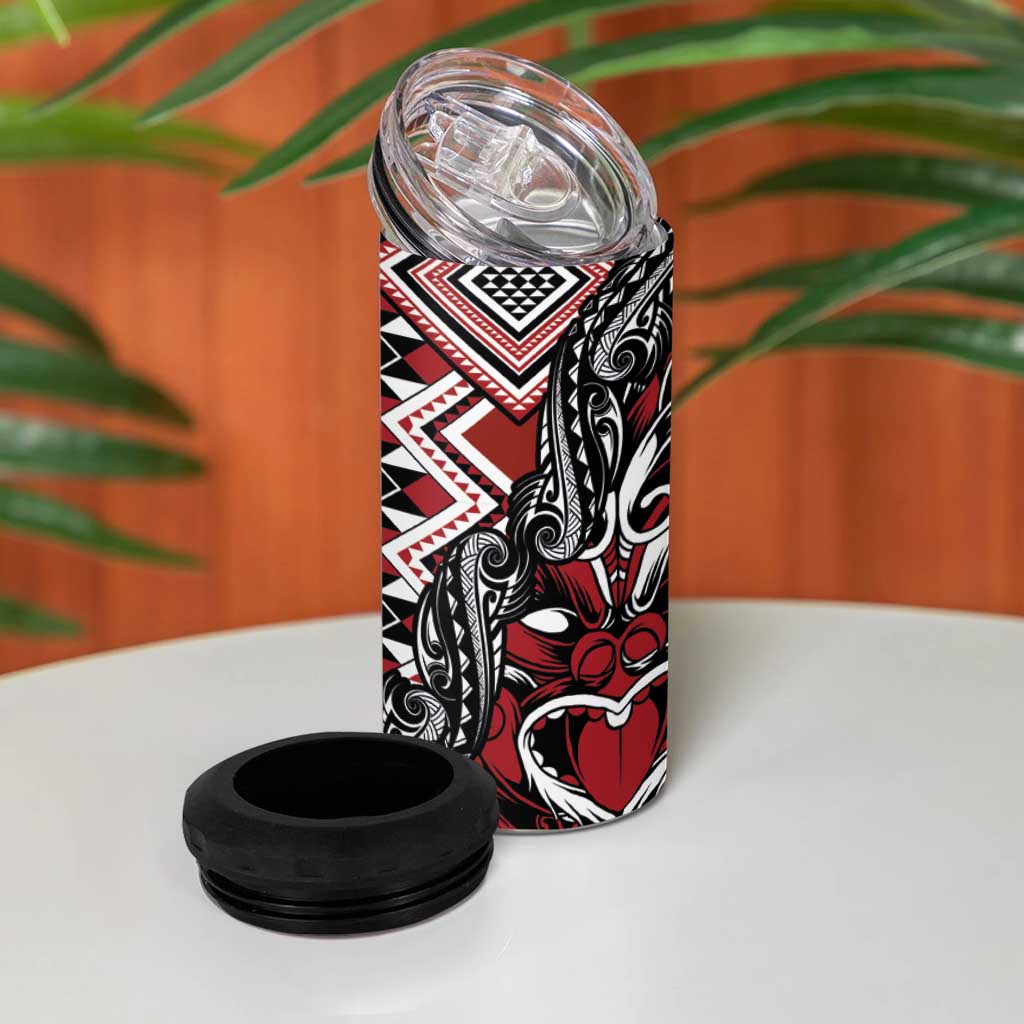 Aotearoa Maori Moko Art with Taniko Half Style 4 in 1 Can Cooler Tumbler LT03 - Polynesian Pride