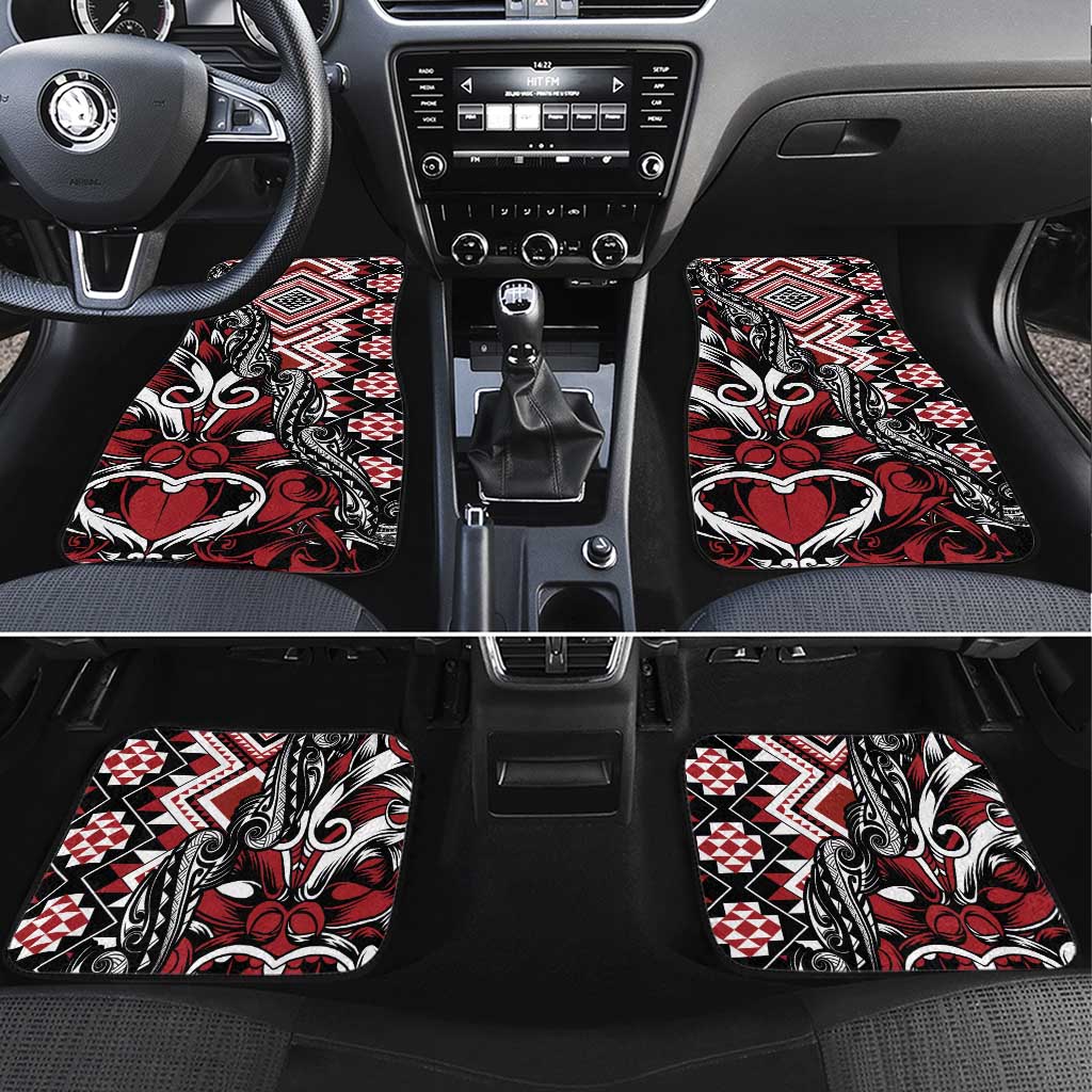 Aotearoa Maori Moko Art with Taniko Half Style Car Mats LT03 Set 4pcs Black - Polynesian Pride