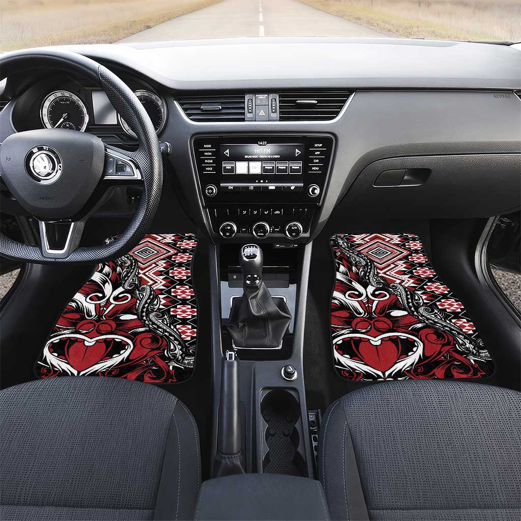Aotearoa Maori Moko Art with Taniko Half Style Car Mats LT03 Set 2pcs - Front Black - Polynesian Pride
