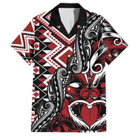 Aotearoa Maori Moko Art with Taniko Half Style Family Matching Off The Shoulder Long Sleeve Dress and Hawaiian Shirt