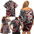 Aotearoa Maori Moko Art with Taniko Half Style Family Matching Off Shoulder Short Dress and Hawaiian Shirt