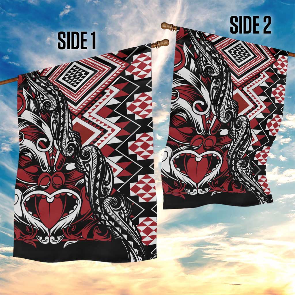 Aotearoa Maori Moko Art with Taniko Half Style Garden Flag LT03 - Polynesian Pride