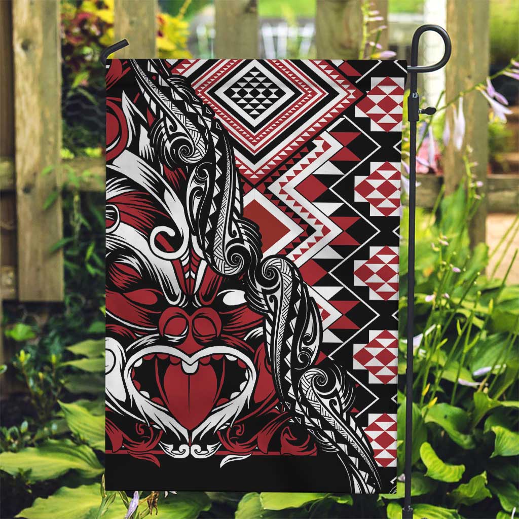 Aotearoa Maori Moko Art with Taniko Half Style Garden Flag LT03 Garden Flag Black - Polynesian Pride