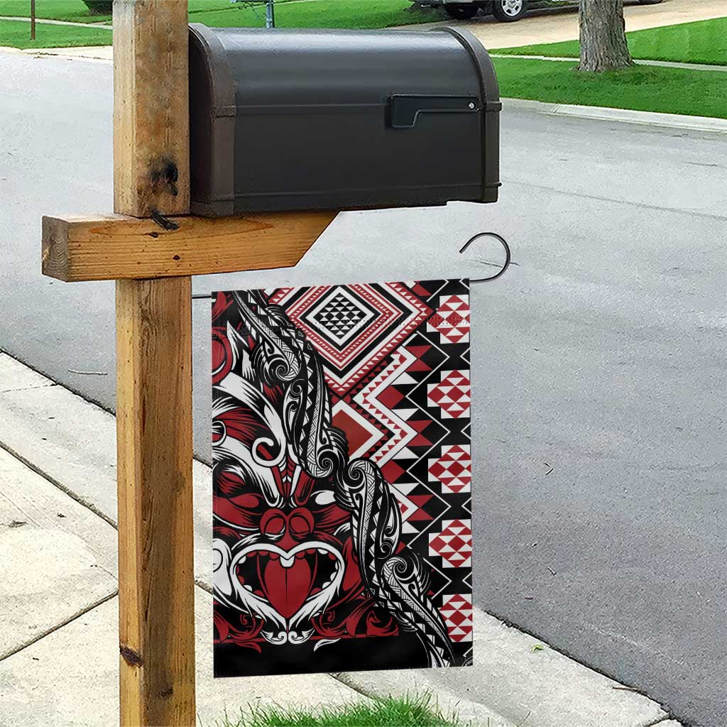 Aotearoa Maori Moko Art with Taniko Half Style Garden Flag LT03 - Polynesian Pride