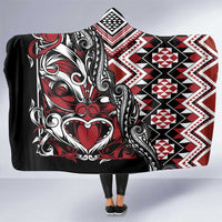 Aotearoa Maori Moko Art with Taniko Half Style Hooded Blanket LT03 One Size Black - Polynesian Pride