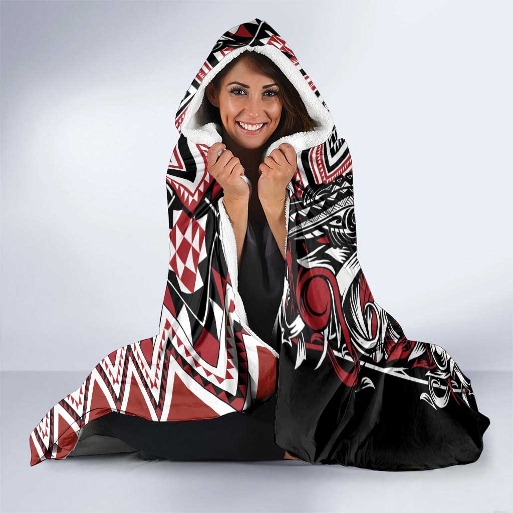Aotearoa Maori Moko Art with Taniko Half Style Hooded Blanket LT03 - Polynesian Pride