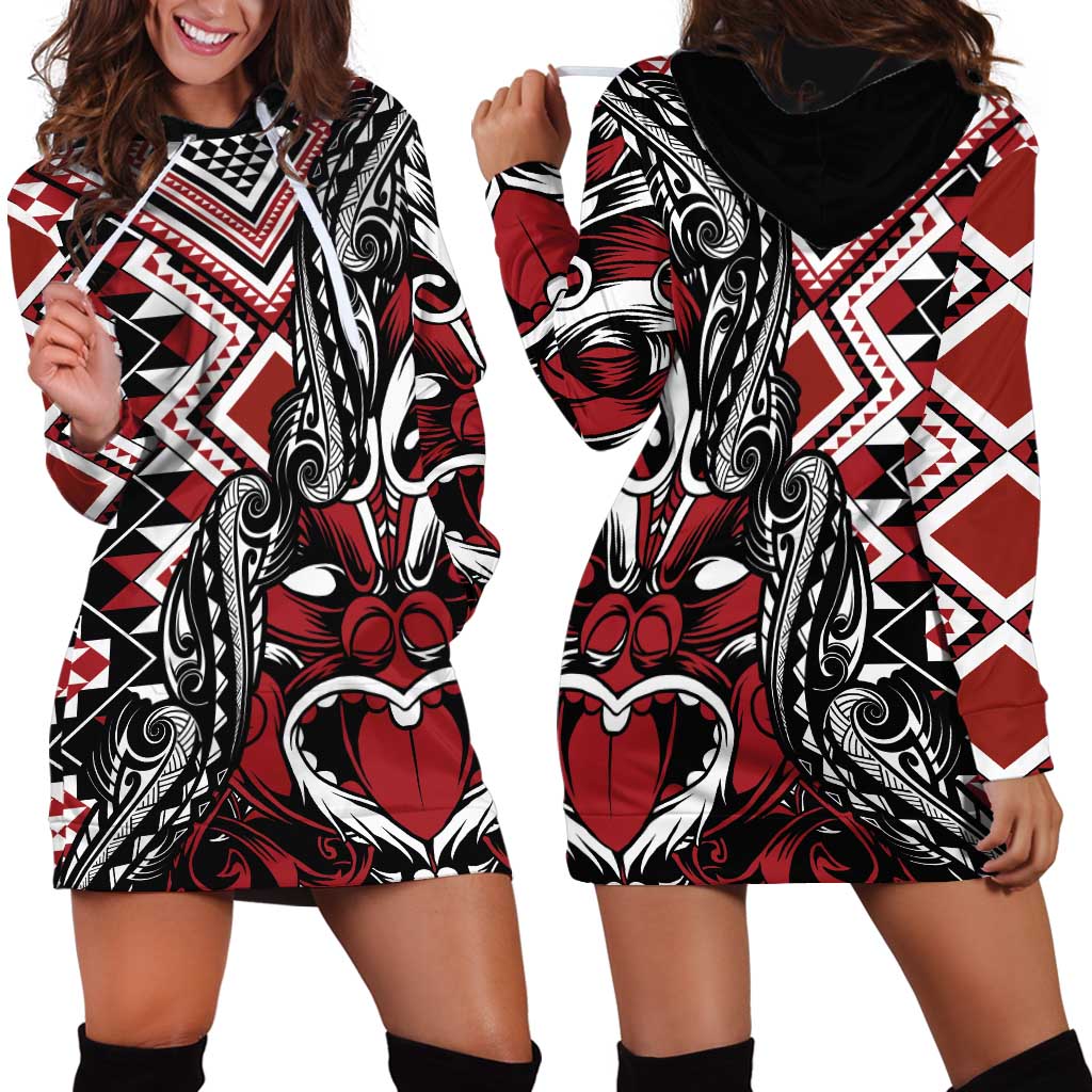 Aotearoa Maori Moko Art with Taniko Half Style Hoodie Dress LT03 - Polynesian Pride
