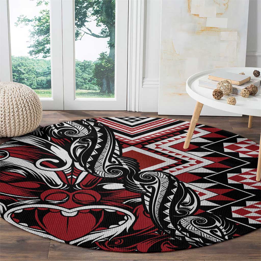 Aotearoa Maori Moko Art with Taniko Half Style Round Carpet