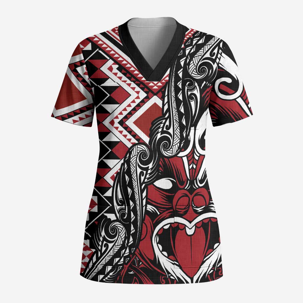 Aotearoa Maori Moko Art with Taniko Half Style Scrub Top - Polynesian Pride
