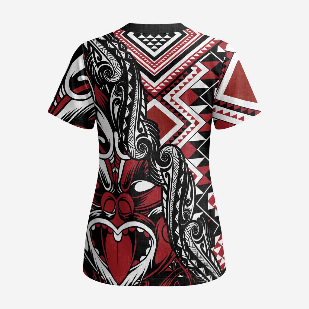 Aotearoa Maori Moko Art with Taniko Half Style Scrub Top - Polynesian Pride