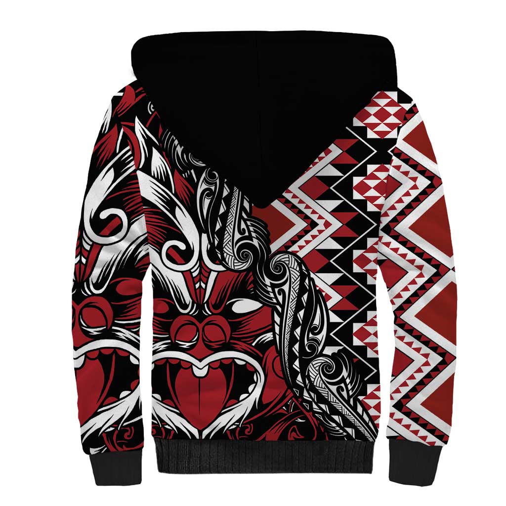 Aotearoa Maori Moko Art with Taniko Half Style Sherpa Hoodie LT03 - Polynesian Pride