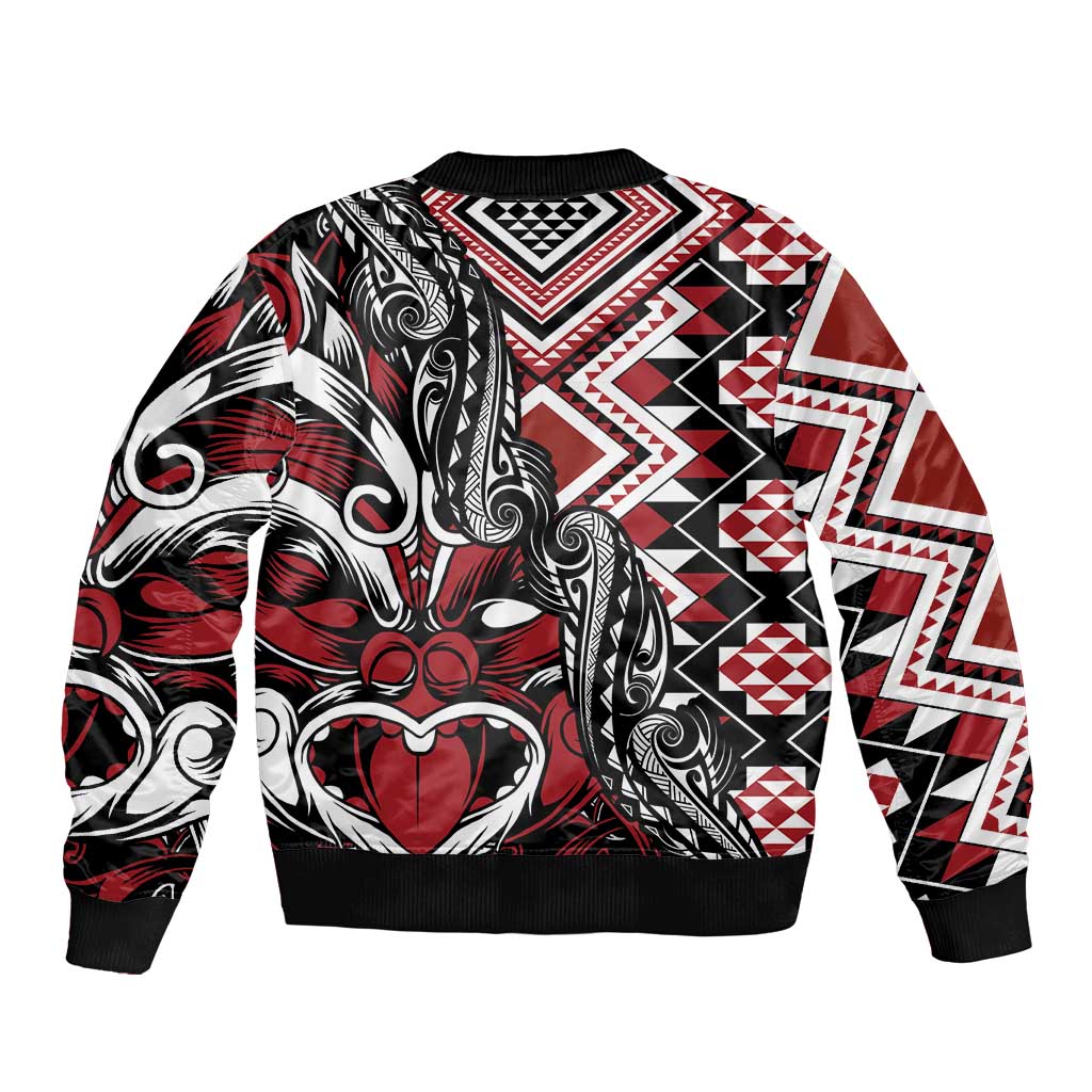 Aotearoa Maori Moko Art with Taniko Half Style Sleeve Zip Bomber Jacket