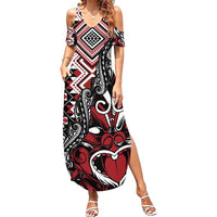 Aotearoa Maori Moko Art with Taniko Half Style Summer Maxi Dress LT03 Women Black - Polynesian Pride
