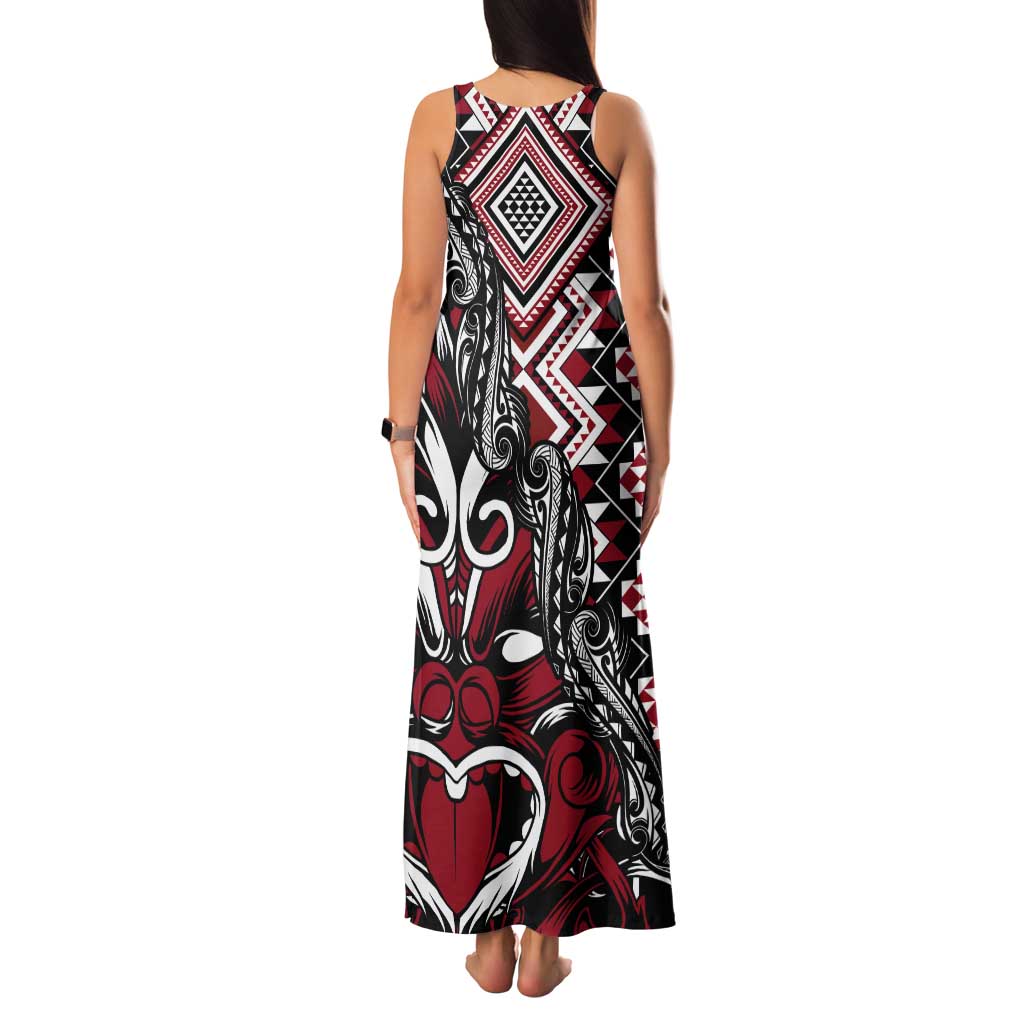 Aotearoa Maori Moko Art with Taniko Half Style Tank Maxi Dress LT03 - Polynesian Pride