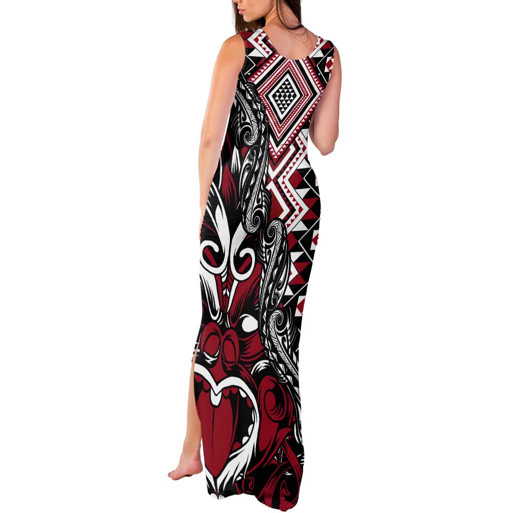 Aotearoa Maori Moko Art with Taniko Half Style Tank Maxi Dress LT03 - Polynesian Pride