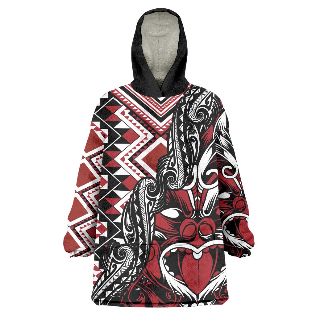 Aotearoa Maori Moko Art with Taniko Half Style Wearable Blanket Hoodie LT03 One Size Black - Polynesian Pride