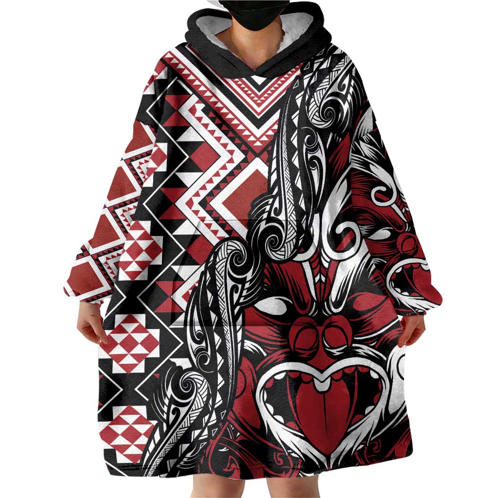 Aotearoa Maori Moko Art with Taniko Half Style Wearable Blanket Hoodie LT03 - Polynesian Pride