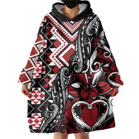 Aotearoa Maori Moko Art with Taniko Half Style Wearable Blanket Hoodie LT03 - Polynesian Pride