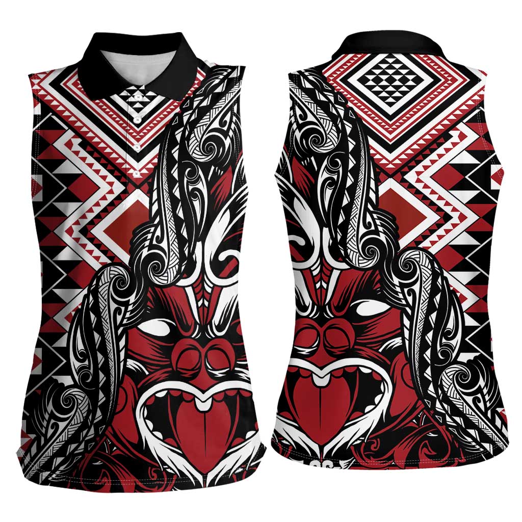 Aotearoa Maori Moko Art with Taniko Half Style Women Sleeveless Polo Shirt