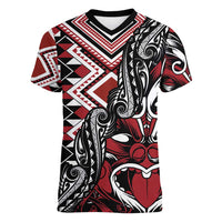 Aotearoa Maori Moko Art with Taniko Half Style Women V-Neck T-Shirt LT03 Female Black - Polynesian Pride