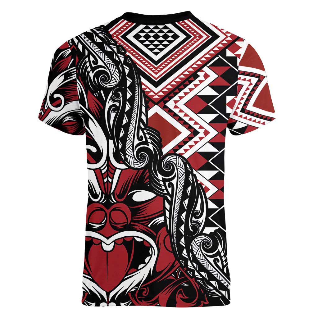 Aotearoa Maori Moko Art with Taniko Half Style Women V-Neck T-Shirt LT03 - Polynesian Pride