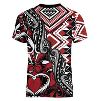 Aotearoa Maori Moko Art with Taniko Half Style Women V-Neck T-Shirt LT03 - Polynesian Pride