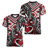 Aotearoa Maori Moko Art with Taniko Half Style Women V-Neck T-Shirt LT03 - Polynesian Pride