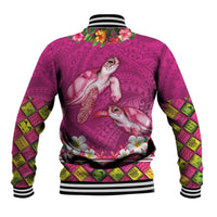 Hawaiian Lei Turtle and Plumeria Baseball Jacket Polynerian Art Tattoo-Plum Pink Color LT03 - Polynesian Pride