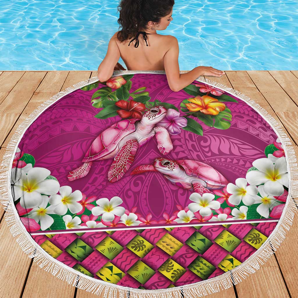 Hawaiian Lei Turtle and Plumeria Beach Blanket Polynerian Art Tattoo-Plum Pink Color LT03 - Polynesian Pride