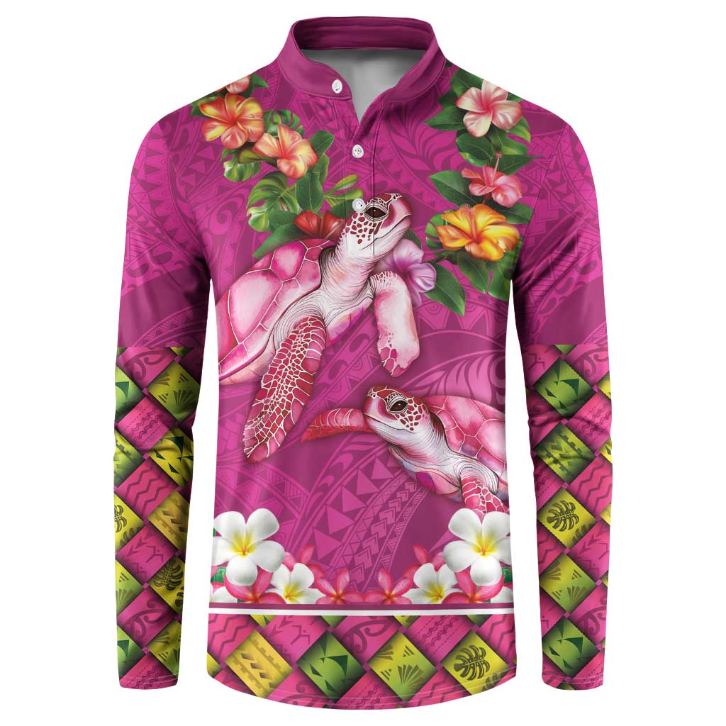 Hawaiian Lei Turtle and Plumeria Button Sweatshirt Polynerian Art Tattoo-Plum Pink Color LT03 Pink - Polynesian Pride
